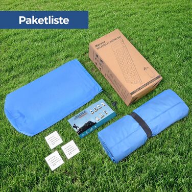 Килимок для сну NAPASA, потовщений надувний матрац 14 см із вбудованим насосом для ніг та подушкою, водонепроникний, килимок для сну з антипіреновим покриттям для походів, пляжу, подорожей, намету (синій) 3 шт. нашивки - синій