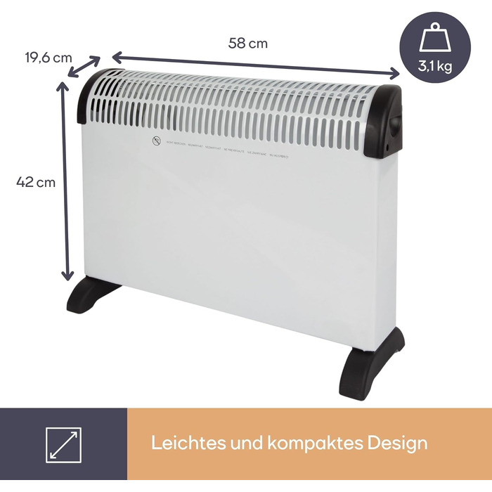 Конвекторний обігрівач Perel 2000 Вт, електричний конвектор, вентилятор-обігрівач з 3 режимами нагріву, турбовентилятор, термостат, IP20, захист від перегріву, портативний для приміщень об&39ємом до 60 м 2000 Вт / 60 м турбо білий