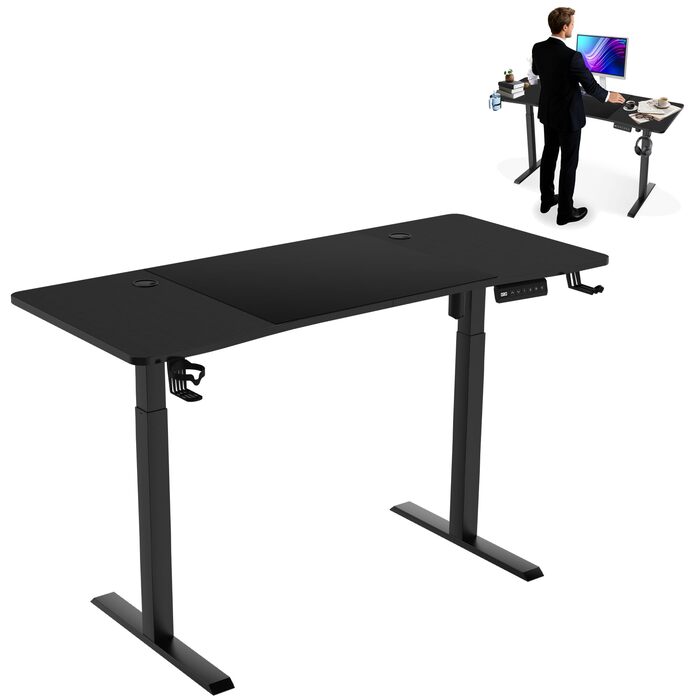 Стіл 140x60 см з електричним регулюванням висоти, карбонова поверхня та порт зарядки Type-C, ігровий стіл з функцією пам&39яті, робоча станція для ПК, стіл для роботи сидячи та стоячи, офісний стіл, чорний 140x60 см чорний
