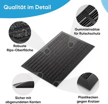 Килимок для вулиці з алюмінієвою рамкою, чорний, 50x80 см - Килимок для вулиці, килимок для ніг, скребок для взуття з поліпропіленовими волокнами - Всепогодний для вулиці 80 x 50 см (прямокутний) чорний