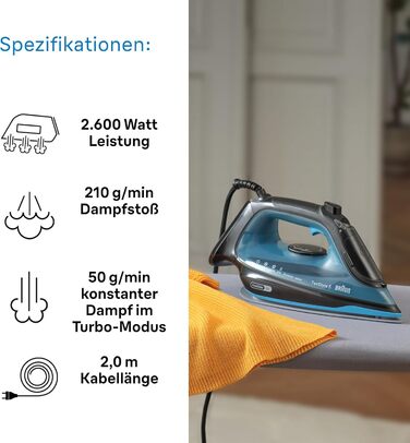 Парова праска Braun Household TexStyle 5 SI5256 BL з підошвою FreeGlide 3D, точним наконечником, вертикальна подача пари, система