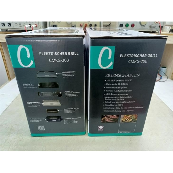 Електричний гриль CUSIMAX 1500 Вт Настільний гриль електричний з кришкою для внутрішнього та зовнішнього використання, електричний гриль з регульованою температурою, знімний піддон для крапель масла та пластина для гриля, чорний