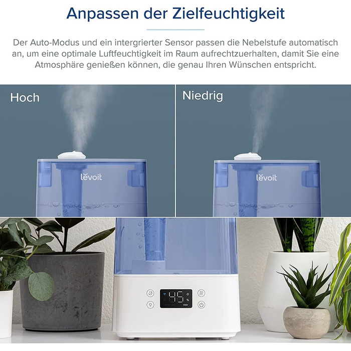 Зволожувач повітря LEVOIT 6L для великих приміщень спальня до 47 м, час роботи зволожувача 60 годин, зволожувач повітря з верхнім