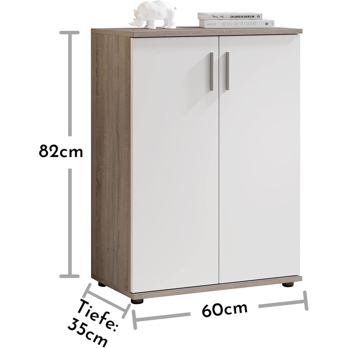 Комод Stella Trading Bobby з обробкою дуба Сонома, темний - Сучасний буфет з великою кількістю місця для зберігання речей у вашій вітальні - 60 x 82 x 35 см (Ш/В/Г) Дуб Сонома темний 35Г x 60Ш x 82В см (2 шухляди)