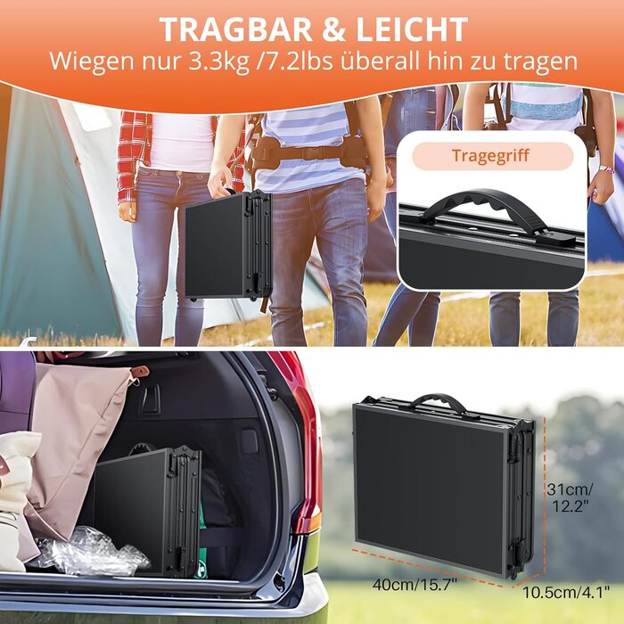 Складаний кемпінговий стіл FUNYKICH з 3 регульованими висотами (26/48/70 см), портативний алюмінієвий стіл для гриля, для вулиці 87x40 см, панелі МДФ, багатофункціональний стіл-валіза для пікніків, кемпінгу, балкону, чорний 87 x 40 x 26/48/70 см