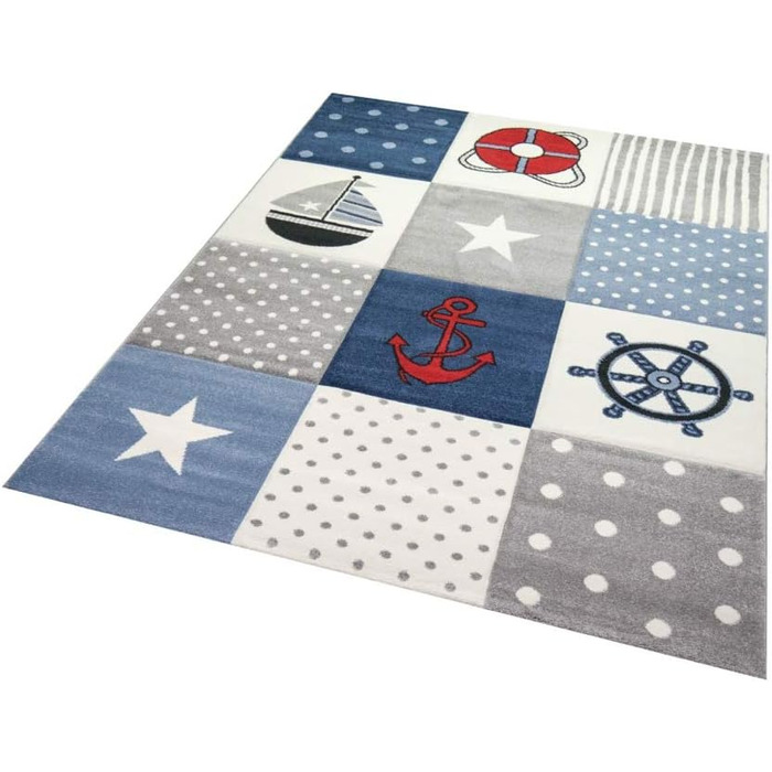Дитячий килим ігровий килимок дитяча кімната хлопчиків морський морський картатий синій розмір 160x230 см