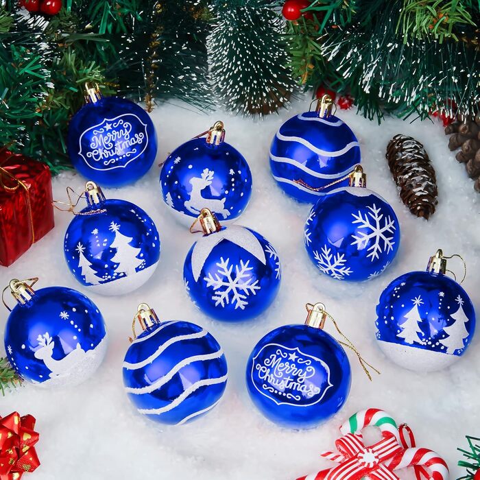 Різдвяні ялинкові прикраси у вигляді синіх та білих кульок 12 шт Joiedomi