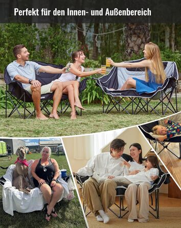 Розкладний кемпінговий диван KingCamp (до 300 кг), розкішне розкладне кемпінгове крісло для 2 осіб, м&39який кемпінговий диван з підлокітниками, подвійне кемпінгове крісло з високою спинкою, 1-, 2- та 3-місна кемпінгова лавка для саду або балкону (L - чор