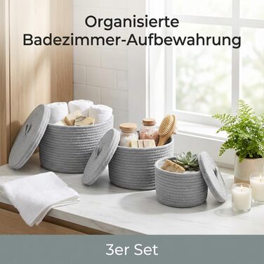 Плетені кошики з кришками, кошики для зберігання у ванній кімнаті, круглий кошик з кришкою, кошик для зберігання з кришкою, плетені кошики для зберігання (сірі)