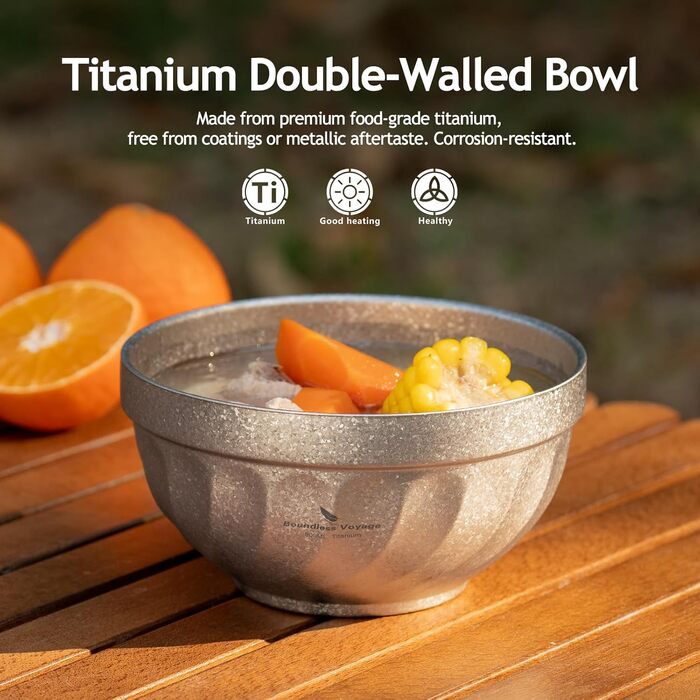 Двостінні титанові миски 800 мл вівсянка, їжа, рисовий суп, ізольована титанова миска, надлегка портативна посуд для кемпінгу на свіжому повітрі, металева чашка (срібна) Ti1169T 800 мл срібло Ti1169t
