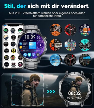 Розумний годинник LIGE Military для чоловіків - 1000 мАг/1,85 дюйма HD великий сенсорний екран/світлодіодна підсвітка, фітнес-годинник з більш ніж 110 спортивними режимами, відстеження серцевого ритму/сну, 2 браслети, водонепроникність IP68, спортивний го