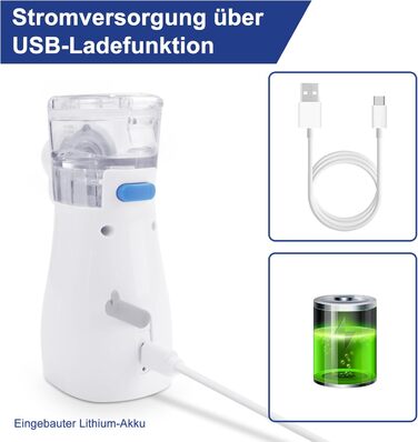 Інгалятор-небулайзер BellaHealth, портативний небулайзер для дітей та дорослих, набір інгаляторів з мундштуком та маскою, перезаряджається від USB (синій)