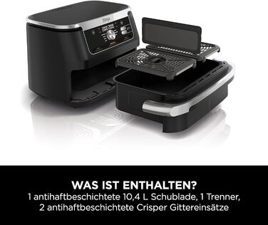 Двозонна фритюрниця Ninja Foodi FlexDrawer, фритюрниця з 10.4 відсіками та знімною перегородкою, антипригарне покриття, кошик для