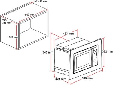 Вбудована мікрохвильова піч MW800-20.8 EB Варильна камера 20 л 800 Вт 5 рівнів потужності 8 програм Кришка з нержавіючої сталі 59,5см Поворотний стіл 24,5см Функція розморожування