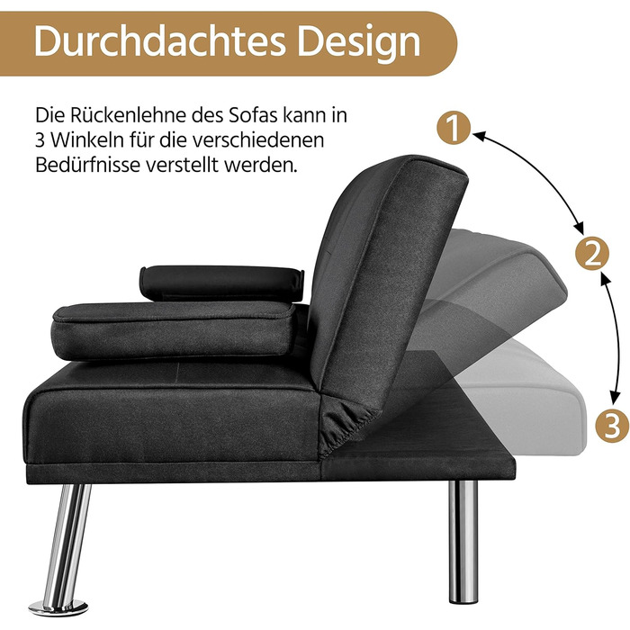 Розкладний диван Yaheetech для макс. 3 осіб, гостьове ліжко, диван, диван з функцією сну, кушетка, диван-ліжко, розкладний диван, диван-ліжко, м&39який диван, вантажопідйомність до 350 кг, чорний поліестер