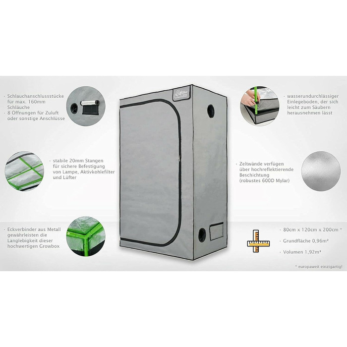 Гроубокс Chillerbox 80x120x200 см - Німецьке обладнання для вирощування Schiller - Намет для вирощування рослин