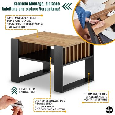 Журнальний столик для дивана Невеликий журнальний столик з чорного дуба з місцем для зберігання Сучасний журнальний столик з рейками Журнальний столик Невеликий столик Журнальний столик шириною 65 см Міцний журнальний столик з чорного дуба