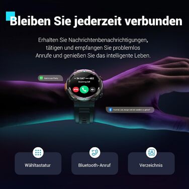 Розумний годинник Blackview для чоловіків, підсвічування, компас, водонепроникність IP68, 100 днів роботи від батареї, сенсорний екран 1,45 дюйма, Bluetooth-дзвінки, монітор серцевого ритму, аналіз сну, спортивний годинник із понад 100 спортивними режимам