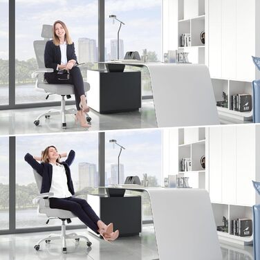 Офісне крісло naspaluro, ергономічне офісне крісло з регульованим підголівником, підлокітниками, динамічною поперековою підтримкою, письмове крісло з дихаючою сітчастою оббивкою для домашнього офісу, сірий колір, з підголівником