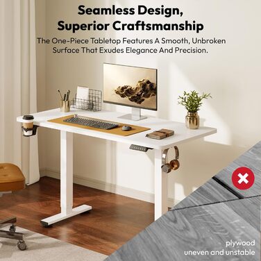 Письмовий стіл з регульованою висотою 11054 см Компактний стіл для роботи стоячи з практичними аксесуарами, ідеально підходить для невеликих приміщень, тихий та безпечний із захистом від зіткнень (білий) 110 x 54 см Білий