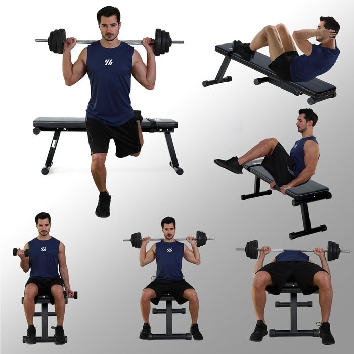 Плоска лава, складна лава для штанги, тренувальна лава, похила лава, лава для жиму лежачи, лава для сидячих пресів для домашнього використання, до 150 кг