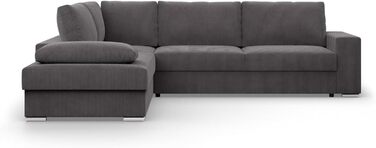 Кутовий диван з функцією сну та відділенням для зберігання речей шириною 287 см VELANO, кутовий диван, L-подібний диван, великий диван, комфорт та стиль, L-подібний секційний диван, L-подібний диван з функцією сну - Вельветовий диван темно-сірий (Poso 022