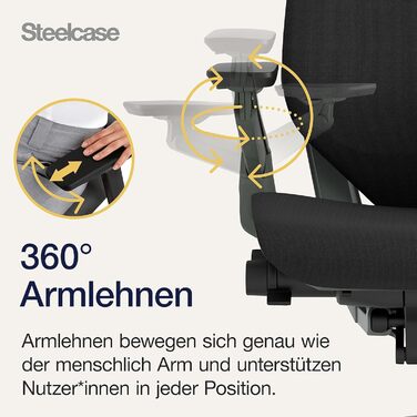 Ергономічне офісне крісло Steelcase Gesture з підлокітниками на 360, 3D-функцією поперекової підтримки з динамічною спинкою, регульованим підголівником, чорний онікс, 66 x 62,5 x 107 см, чорний онікс з підголівником