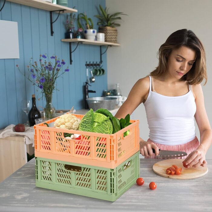 Набір із 4 пластикових кошиків для зберігання, складні коробки для зберігання, вставки для кухонних шухляд, штабелювані полиці-кошики, ящики для зберігання, транспортні коробки, контейнери для шаф, куби для домашнього офісу, спальні - рожевий зелений