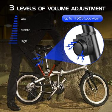 Велосипедна сигналізація-дзвінок, 115 дБ, IPX5, Бездротова, Чорний