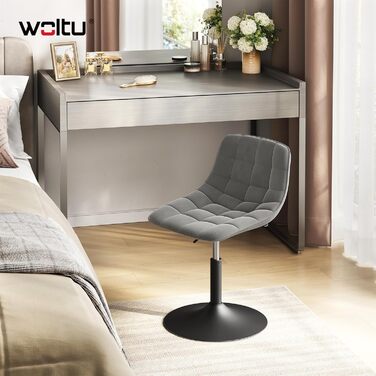 Крісло-табуретка WOLTU для туалетного столика, спальні та їдальні - регульована висота, поворот на 360 зі спинкою, виготовлена з комфортного оксамиту, світло-сіра