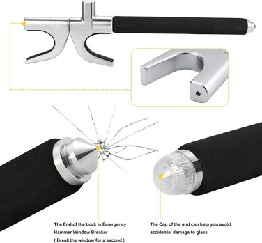 Автомобільний замок керма Knpwer, сталевий замок керма, висувний автомобільний протиугінний, з аварійним молотком і 3 ключами, регульований, самооборона