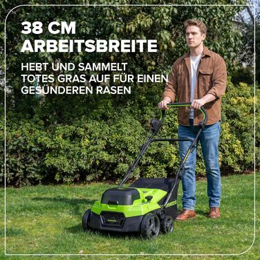 Акумуляторний вертикальний скарифікатор та аератор 2-в-1 безщітковий, ширина захвату 38 см, 5 рівнів регулювання висоти, 45л травозбірник, складна ручка, акумуляторний садовий інструмент (акумулятор не входить до комплекту), модель GD2X24SC38II, 48V (24V 