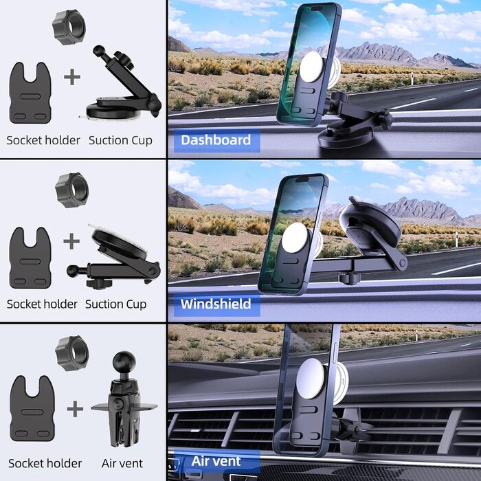 Автомобільне кріплення розетки для лобового скла для вентиляції приладової панелі, тримач для мобільного телефону для розетки з 2