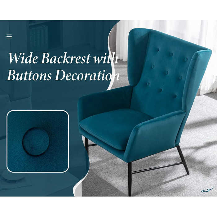 Одномісний диван-шезлонг, оксамитове м&39яке крісло з підлокітниками, м&39яке крісло для ванної кімнати, бічне крісло для балкону та вітальні (бірюзово-зелений) 67,5*73*98 см