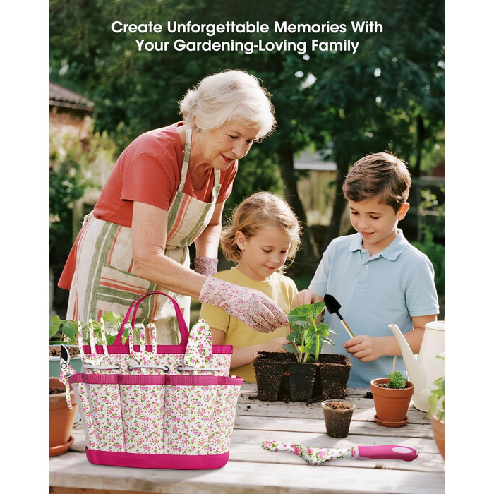 Набір садового інструменту для жінок, 26 предметів, у квітковому стилі ідеальний подарунок для садівництва В комплекті рукавички, сумка для зберігання, садові аксесуари, декоративні метелики та яскраві бирки для рослин.