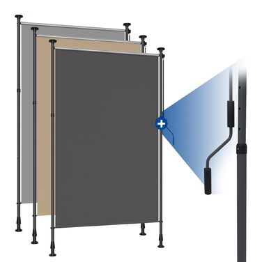 Вертикальна тентована маркіза для вулиці, Вертикальна тентована маркіза без свердління, Балконна жалюзі з ручним приводом, Ширма для забезпечення конфіденційності, Захист від сонця, Вітрозахист, Балкон та сад, 200 x (220-310) см, Ширина тканини 185,5 см, 