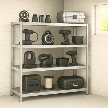 Високоміцний стелаж KARAT 200x150x60 см, оцинкований металевий стелаж широкого прольоту, стелажі для майстерні, полиця для майстерні, безболтовий стелаж, полиця для зберігання (TitanRack Big) 200 x 150 x 60 см, оцинкований