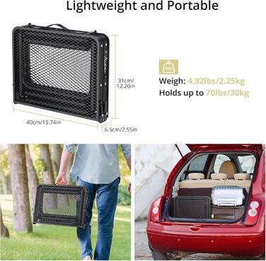 Стіл для кемпінгу Anbte, розкладний стіл з 3 регульованими висотами, стіл для гриля з алюмінію, 60*40 см, стіл-валіза з металевою сітчастою стільницею, легкий та портативний, садовий стіл, пивний стіл для пікніків на пляжі (чорний)