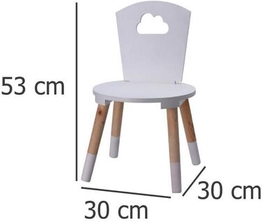 Дитячий стільчик Wadiga, білий з деревом, дизайн хмари, 32 x 32 x 50 см