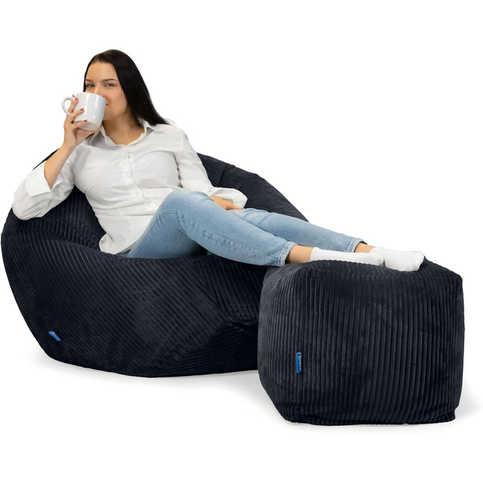 Кут для сидіння Bruni Cubo Cord чорного кольору 40x40x40 см Кут для сидіння Cord, виготовлений у Німеччині, куб для сидіння в приміщенні, пуф для ніг та подушка для підлоги Black Cord