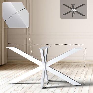 Ніжки для столу CLP Hardwick I Полозки для саморобних столів висотою 71 см I Каркас столу у формі зірки виготовлений зі сталі з порошковим покриттям, колір білий, розмір 150x78x71 см