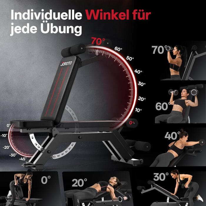 Регульована силова лава JOROTO MD70, багатофункціональна тренувальна лава вантажопідйомністю до 400 кг, 8-позиційна регульована спинка та 5-позиційне регульоване сидіння, фітнес-лава для тренування всього тіла