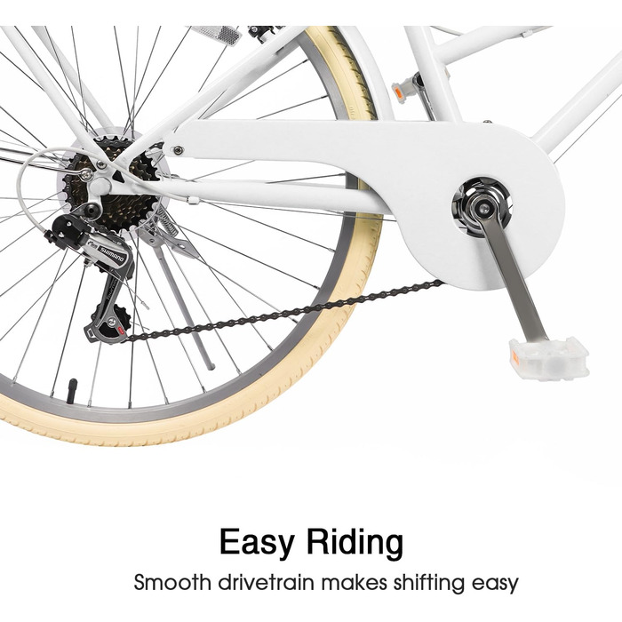 Міський велосипед Glerc Missy 20&39 24&39 26&39 дюймів для дівчаток старше 8 років, гібридний, 6-швидкісний, з плетеним кошиком, легкий, білий, 24 дюйми, із заднім багажником, різні кольори