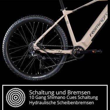 Гірський велосипед Remington XR01 E-Bike 29 дюймів для чоловіків та жінок 165 - 190 см Електровелосипед з акумулятором 540 Втгод, електричний гірський велосипед, 10-швидкісний педелек, 25 км/год, рама 50 см, сірий/бежевий
