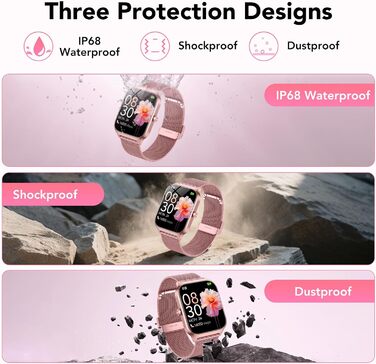 Жіночий смарт-годинник CASCHO з функцією телефону, 1,85-дюймовий смарт-годинник, фітнес-годинник із 120 спортивними режимами, пульсометром/SpO2/крокоміром/монітором сну, водонепроникний фітнес-трекер IP68 для iOS та Android, рожеве золото