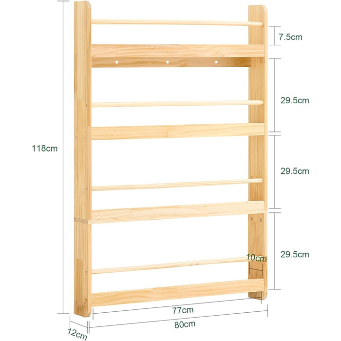 Дитяча книжкова полиця SoBuy, настінна полиця для дитячої кімнати, дитяча полиця, полиця для зберігання з 4 полицями для книг, іграшок та прикрас, меблі для дитячої кімнати, натуральний колір, 80x118x12 см KMB08-N