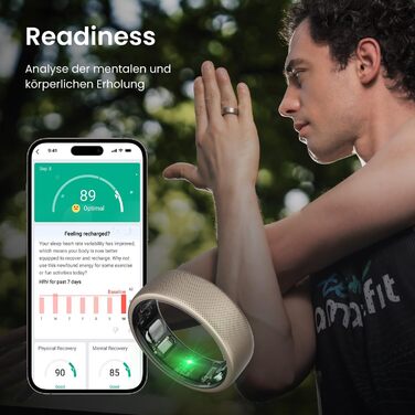 Розміру 12, розумне кільце з моніторингом сну, вимірюванням серцевого ритму, водонепроникністю 10 атм - надлегкий фітнес-трекер 3,82 г із часом роботи від батареї до 4 днів, 12-дюймовий