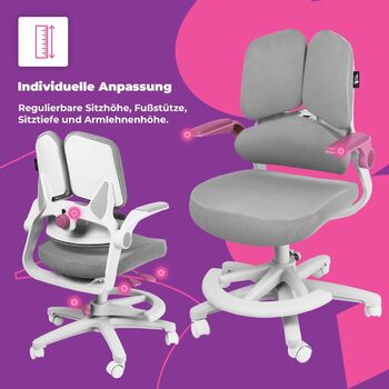 Ергономічне дитяче крісло Spacetronik з підставкою для ніг, регульована по висоті дитяче крісло 110-180 см, трисекційна спинка, регульовані підлокітники, 5 фіксуючих коліщаток, сірий колір