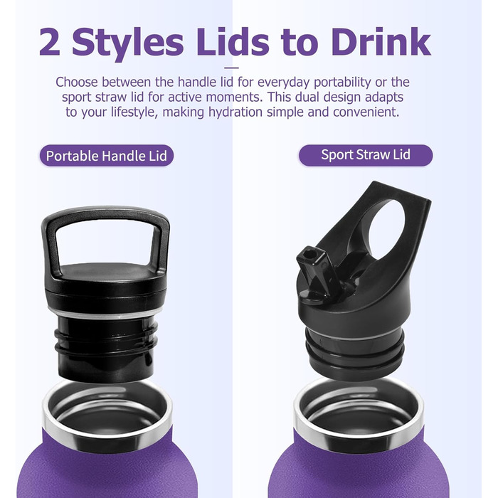 Пляшка для води з нержавіючої сталі 750 мл, термос без BPA, герметична двостінна ізольована пляшка, підходить для газованих напоїв, ізольована пляшка для фітнесу, школи, активного відпочинку, доросла 750 мл V-фіолетовий Fonc Rose Barbie