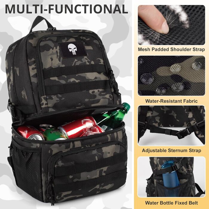 Тактичний двоповерховий рюкзак-холодильник для чоловіків великий обідній рюкзак з 2 відділеннями, м&39яка сумка-холодильник, чорний камуфляж, розмір L